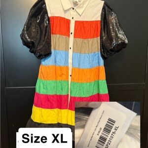 QUEEN OF SPARKLES Multicolor Striped Midi Dress